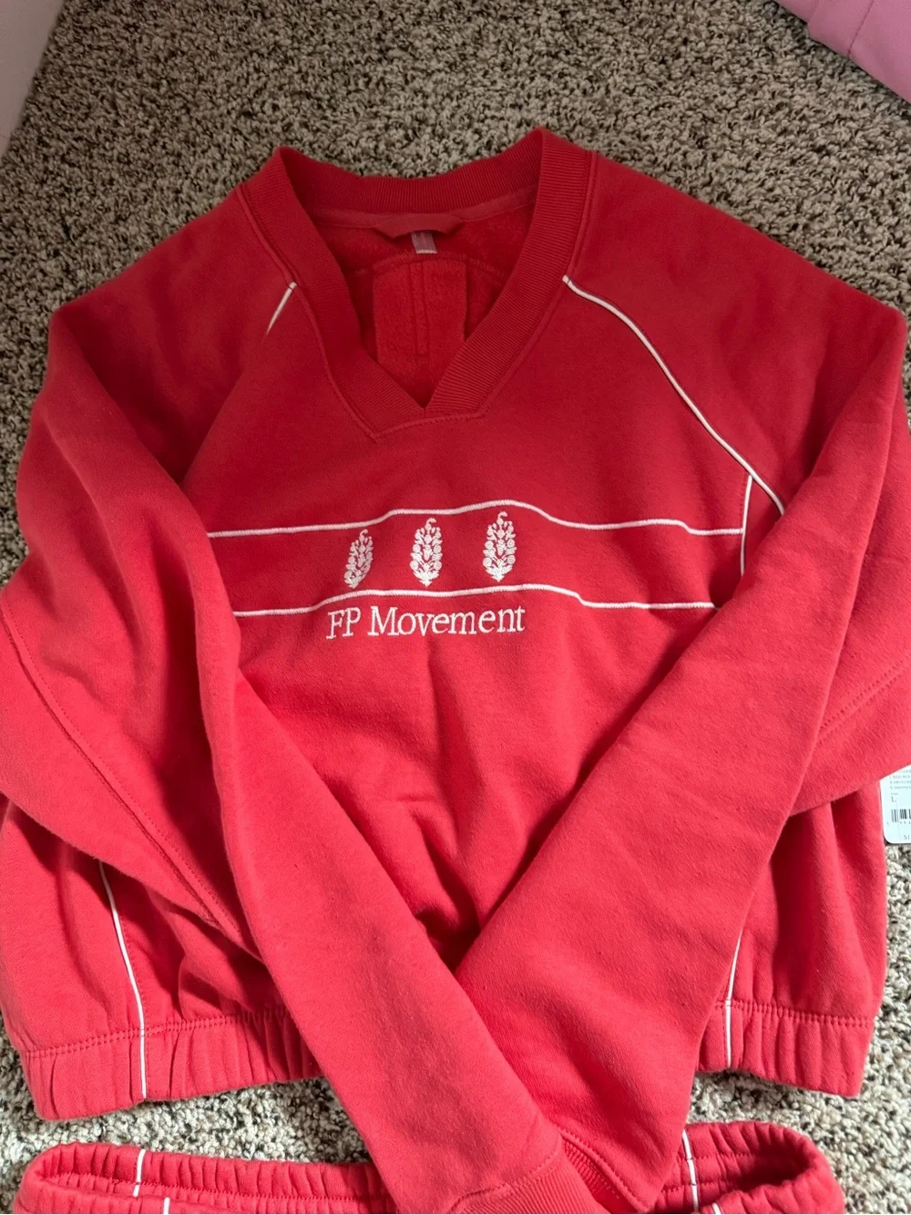 FP Movement Red Cropped Sweatshirt & Shorts Set